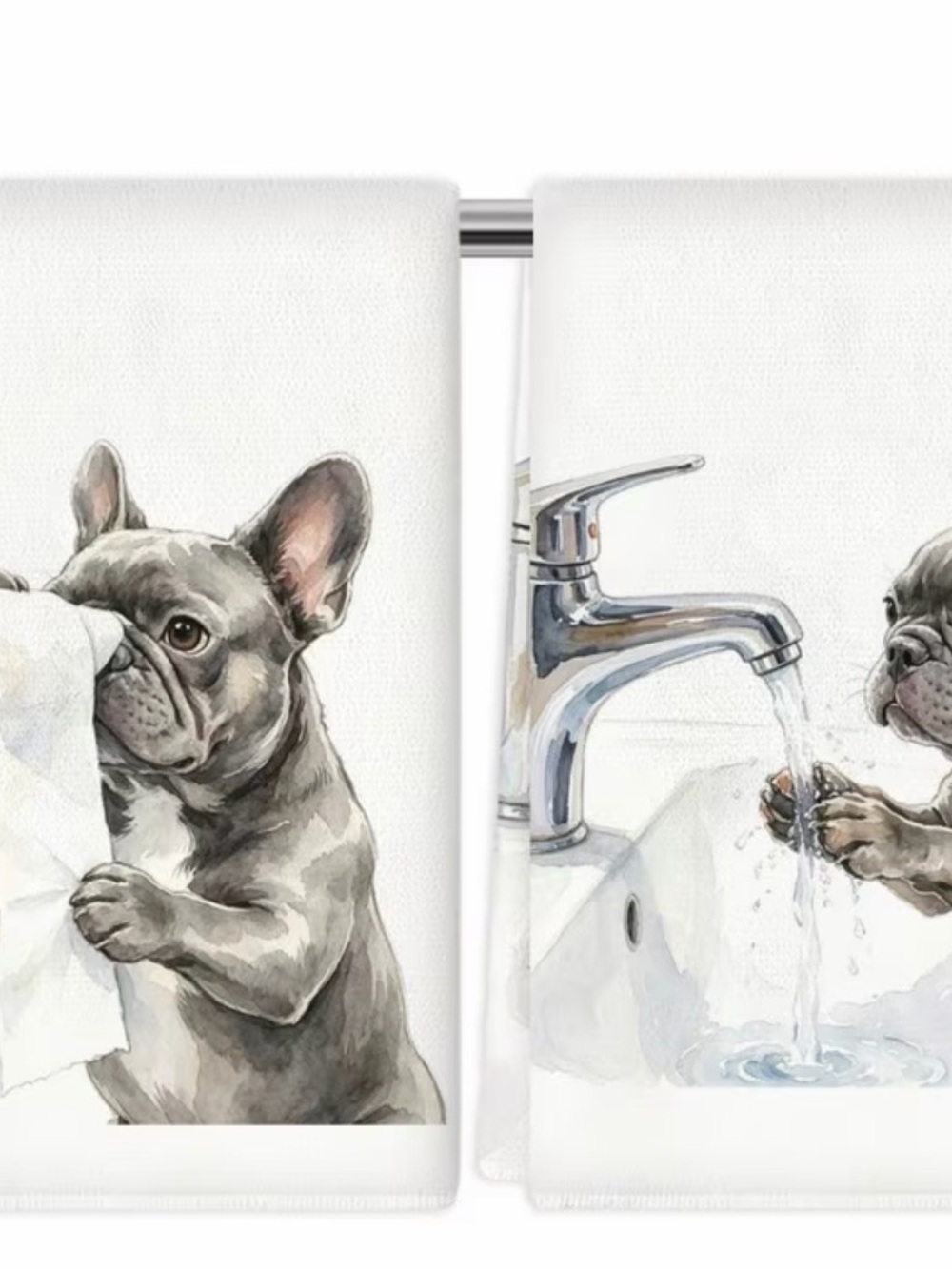 French Bulldog Bathroom Hand Towels Set of 2